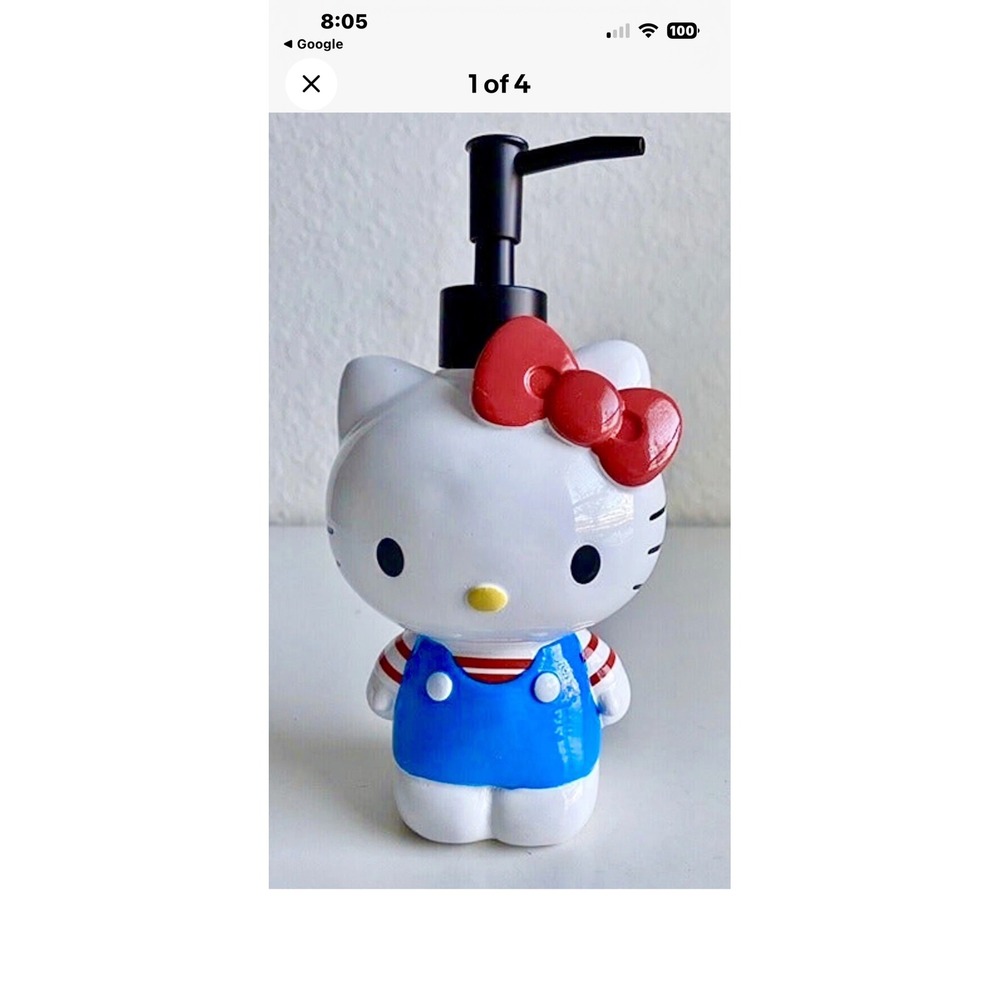 Sanrio Hello Kitty Ceramic Soap Lotion‎ Dispenser Blue Overalls Red Bow Kawaii
